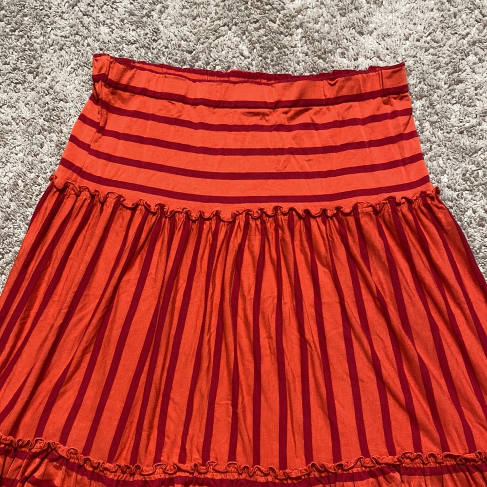 Calvin Klein Orange Striped Super Soft Midi Skirt S - Picture 3 of 5